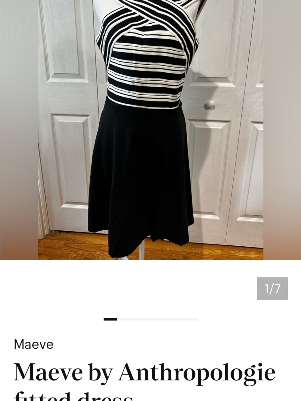 Maeve Black and White Striped Crossover Bodice Dress